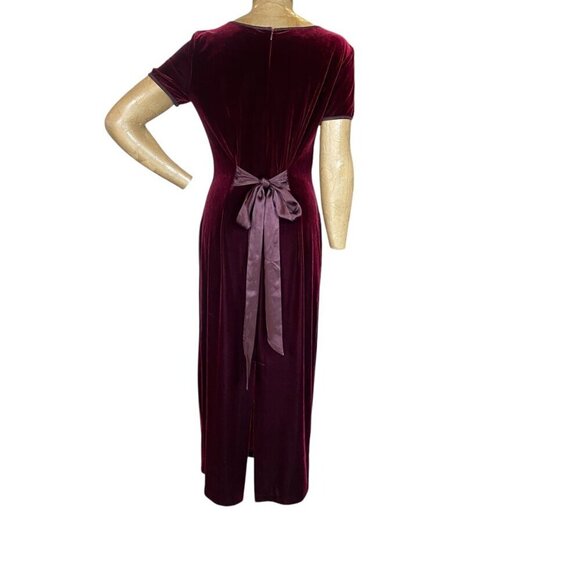 VTG  Robbie Bee Stretch Velvet Long Midi Dress Sz 10 Burgundy Red #342C - Picture 5 of 10